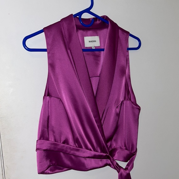 Pink Nanushka Wrap Tie Crop Top Size L - Picture 2 of 2